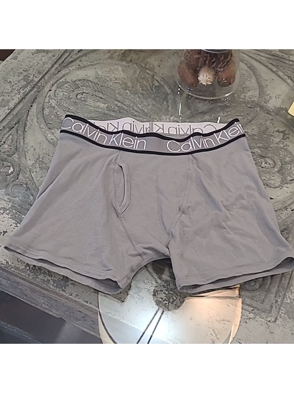 CK CALVIN KLEIN MEN'S GRAY LOGO BOXER BRIEFS SMALL